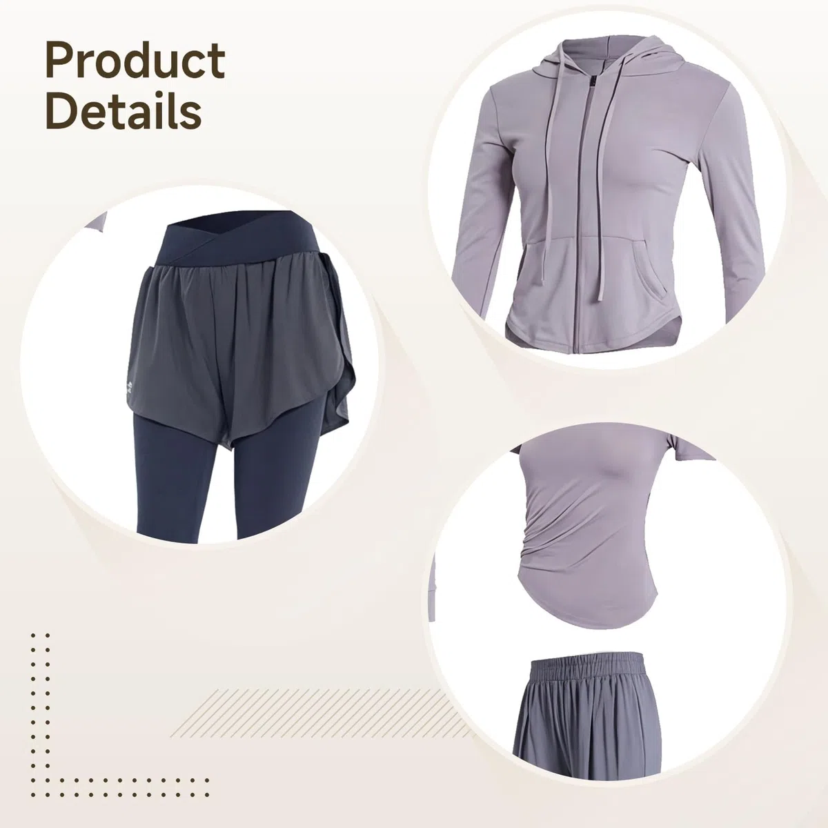Xxl - Ropa de yoga y gimnasio para mujer, incluye pantalones cortos, sudadera, camiseta, brasier deportivo, leggings, se adapta de 135 a 150, tela transpirable, Gris púrpura., Talla única