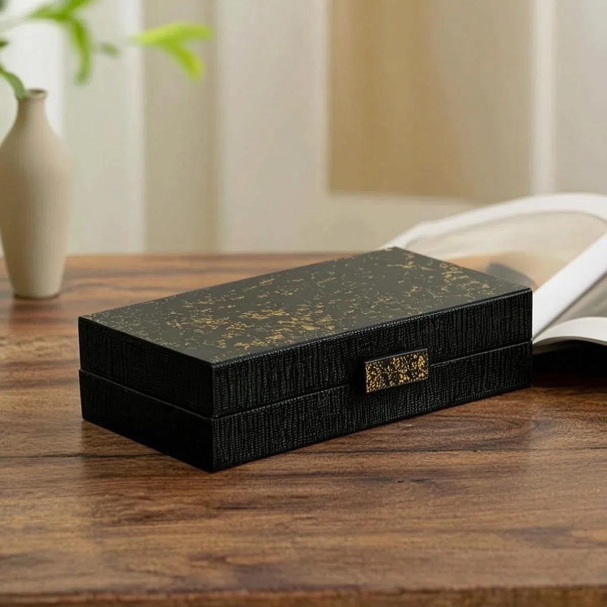 Caja Madera con Tapa Compacto Organizador Mesa Multiusos Joyero para Escritorio, Serie Dorada - Madera Tibetana · Caja De Almacenamiento Octogonal Alta