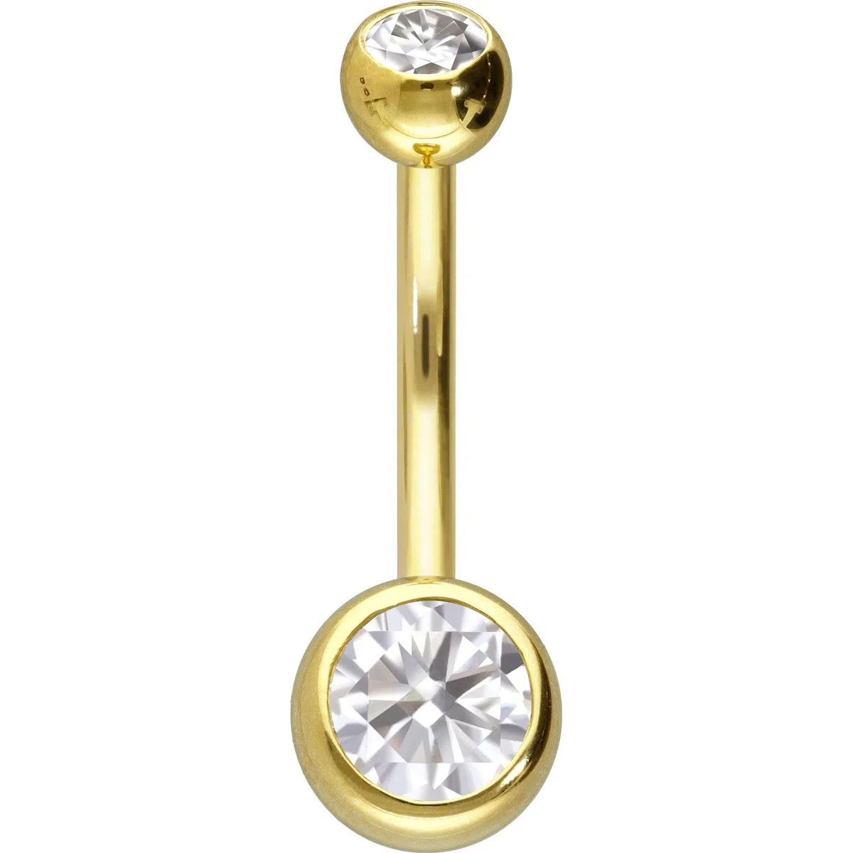 PIERCINGLINE Piercing para el ombligo de oro de 14/18 quilates, oro bananabell 2 MOISSANITE 585, oro de 14 quilates, longitud de la barra: 12 mm