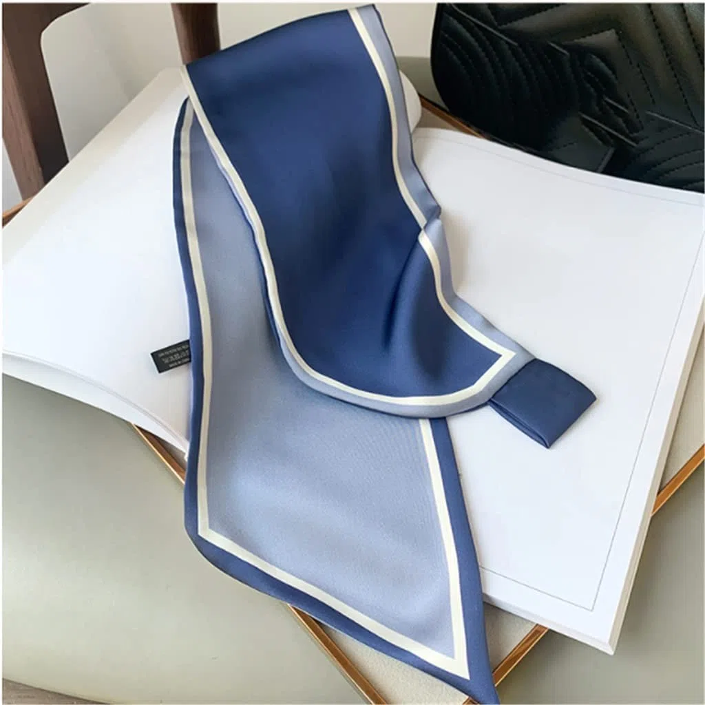 Bufanda de Mujer Bufanda Cuadrada Estampado de Corbata de Pelo Pañuelo de Seda Satinada Pañuelo de Cabeza para Mujer Bufanda de Seda de Tira Larga pequeña (C 15 * 70CM)