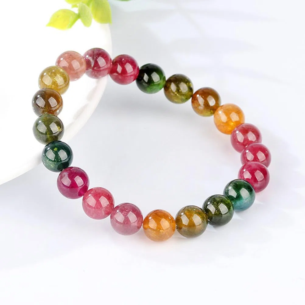 Pulseras con Cuentas de Cristal para Mujer, Pulsera Colorida de Cristal de turmalina Pulseras elásticas con Cuentas de Chakra de 6-13 mm, Joyas para Mujer con Piedras Preciosas,Collection,10mm