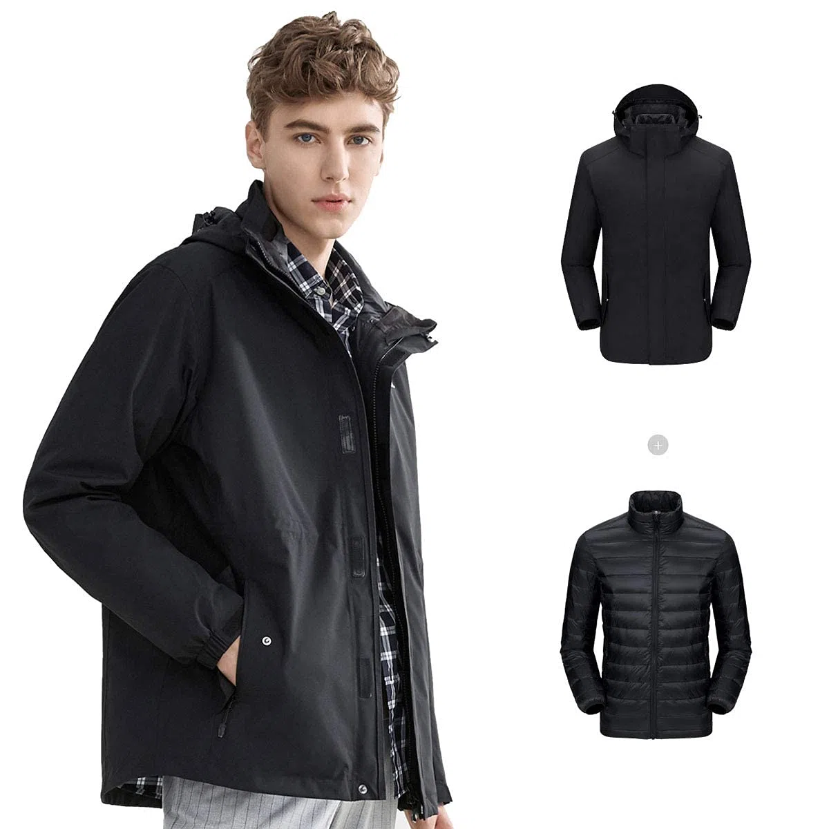 MU Hombres 3 en 1 Chaqueta de Esquí Impermeable Chaqueta de Snowboard de Montaña Abrigo de Nieve de Invierno con Espesas de la Chaqueta de Fondo Antiestático/Black/Xl