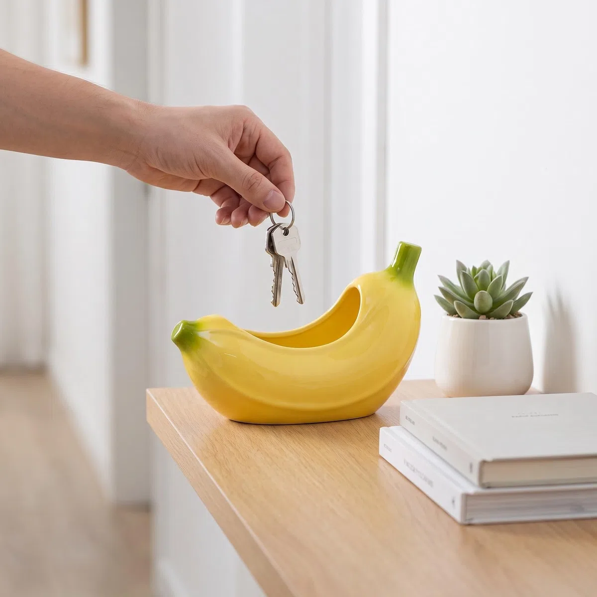 Bol decorativo con forma de plátano - Bol de cerámica para guardar llaves, ideal para la entrada o la mesa de centro - Plato decorativo para dulces - Pequeño y divertido soporte para joyas o