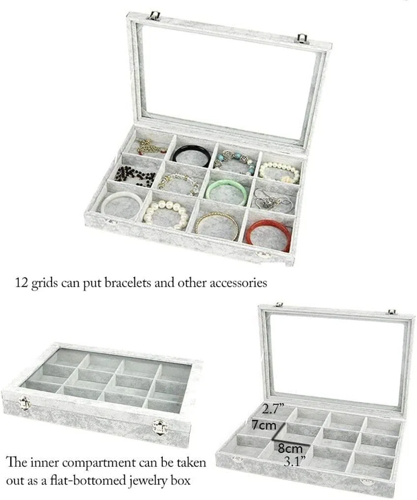 NZPOST Joyero con Tapa de Cristal Transparente, 10 diseños Diferentes, Organizador de Joyas de Terciopelo, joyero