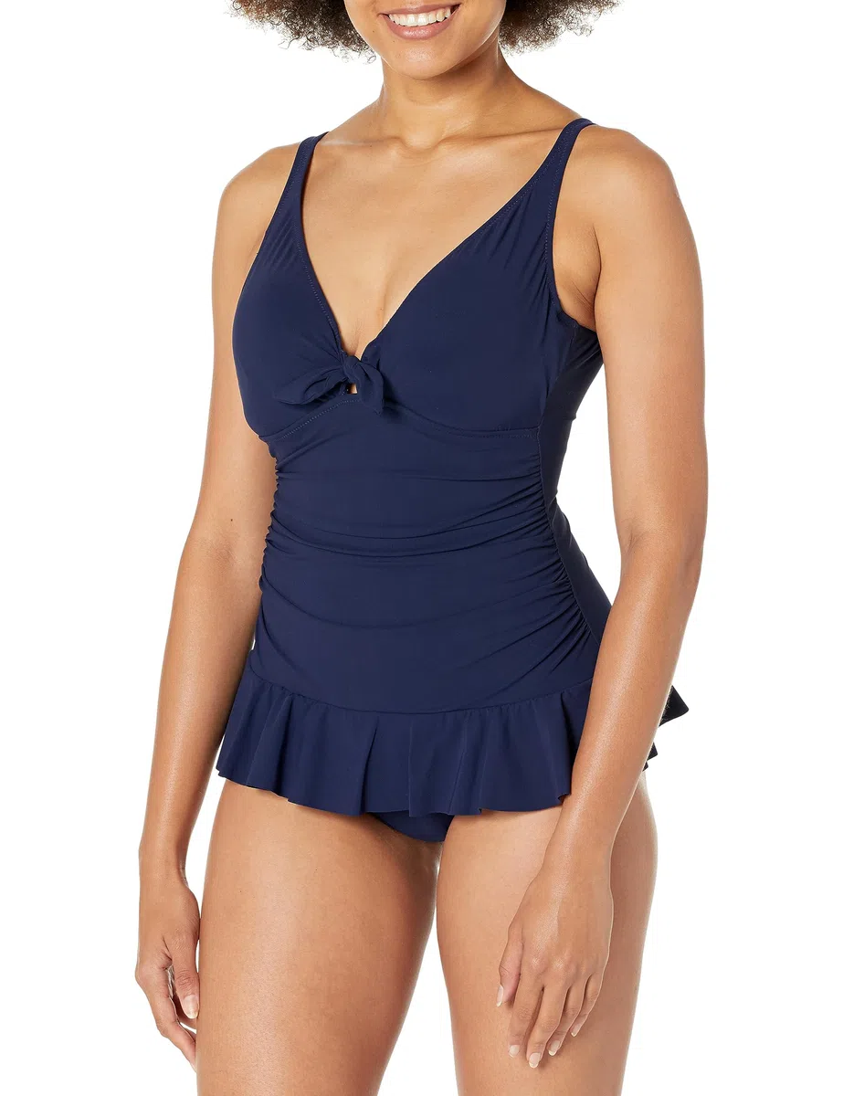 Profile by Gottex Dandy Bow Tie V-Neck Swimdress Traje de baño de una Sola Pieza para Mujer