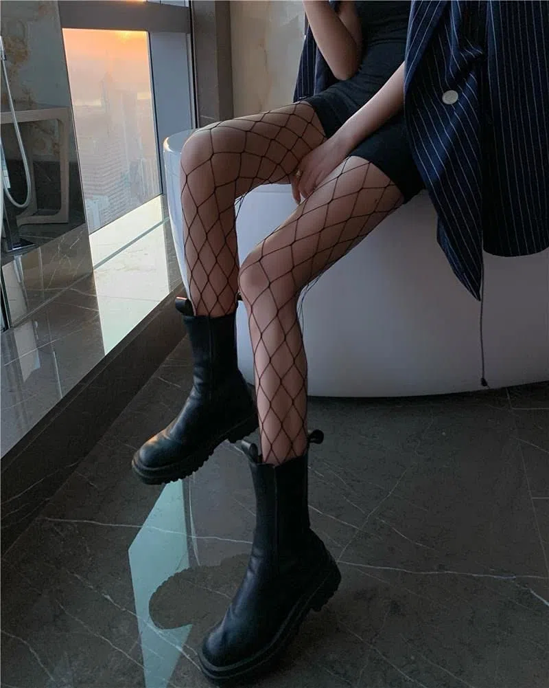 Medias De Rejilla Largas Y Sexy Para Mujer Medias De Red De Pescado Medias De Malla De Nylon Lencería Medias Hasta El Muslo Medias (malla Grande Blanca Talla Única) (Malla Pequeña Blanca Talla Única)