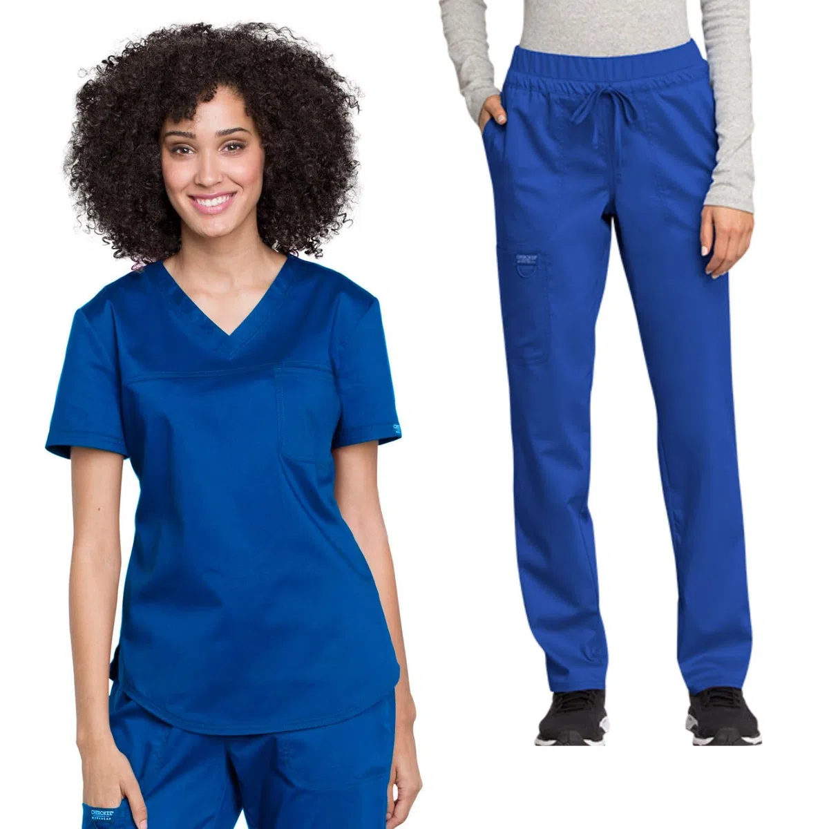 Cherokee Conjunto de uniforme médico para mujer con cuello en V, WW657 con pantalón médico de tiro medio y pierna cónica con cordón, WW105, real- S Top/S pantalón alto