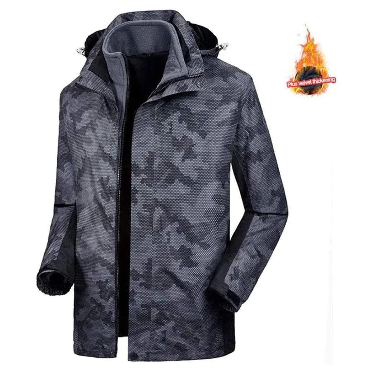 MU Chaqueta de Invierno para Hombre Chaquetas de Esquí Impermeable Chaquetas de Snowboard Fleecas Cálidas Abrigos de Pesca de Montaña Térmica con Capucha Desmontable/Black/L