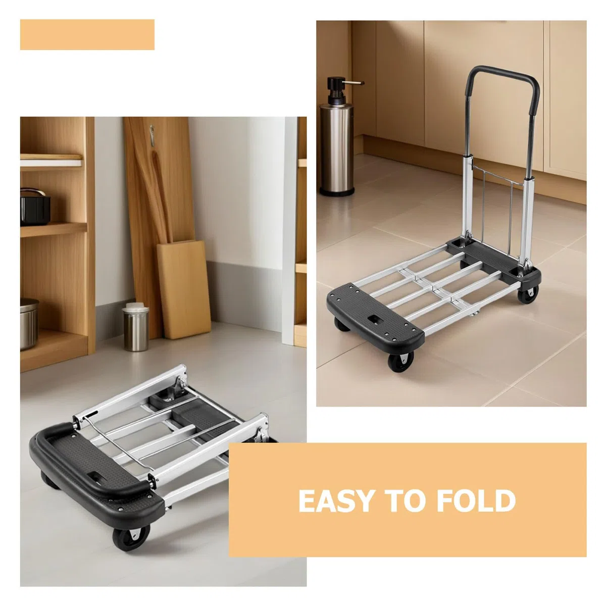 Carrito de equipaje plegable resistente y ligero con construcción de material sintético, diseño multifuncional para uso diario en diferentes lugares