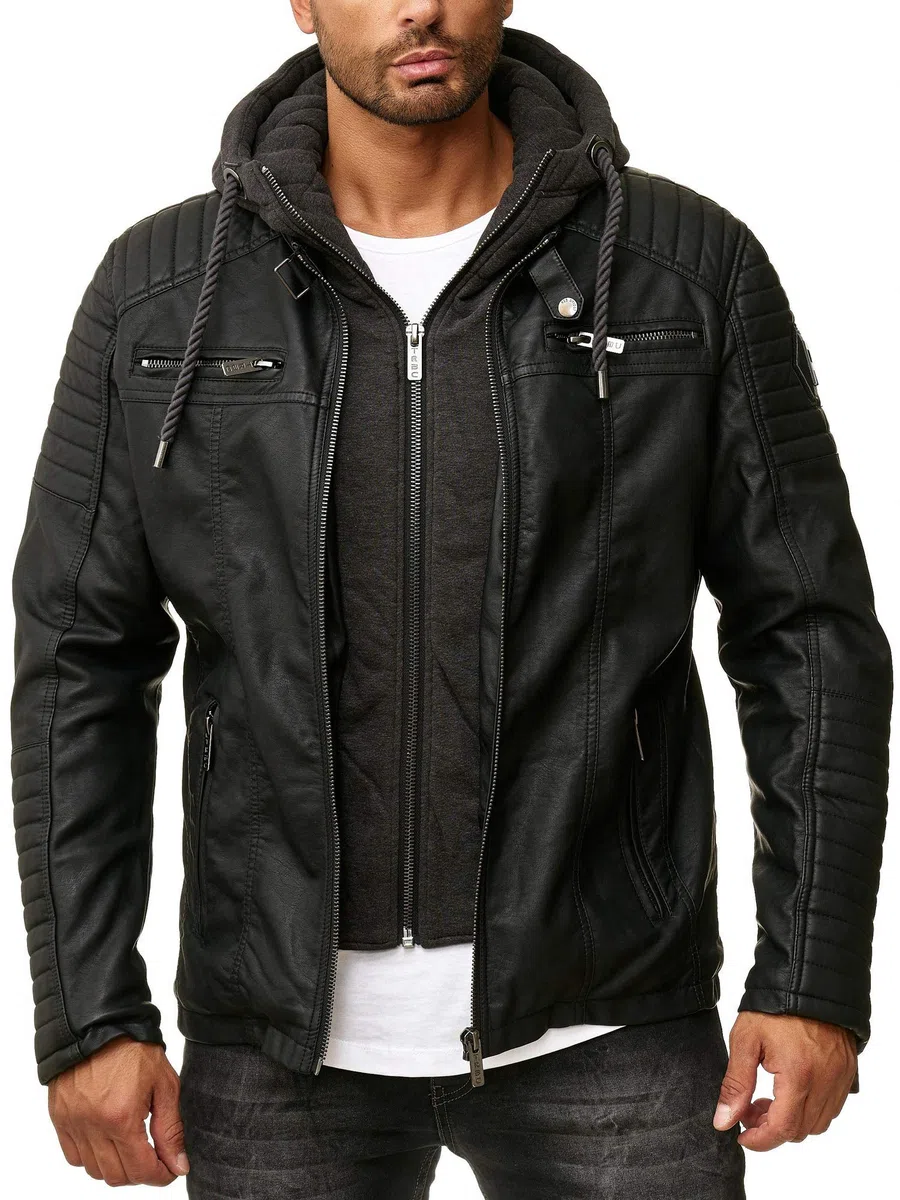 RED BRIDGE Chaqueta de cuero sintético para hombre con capucha