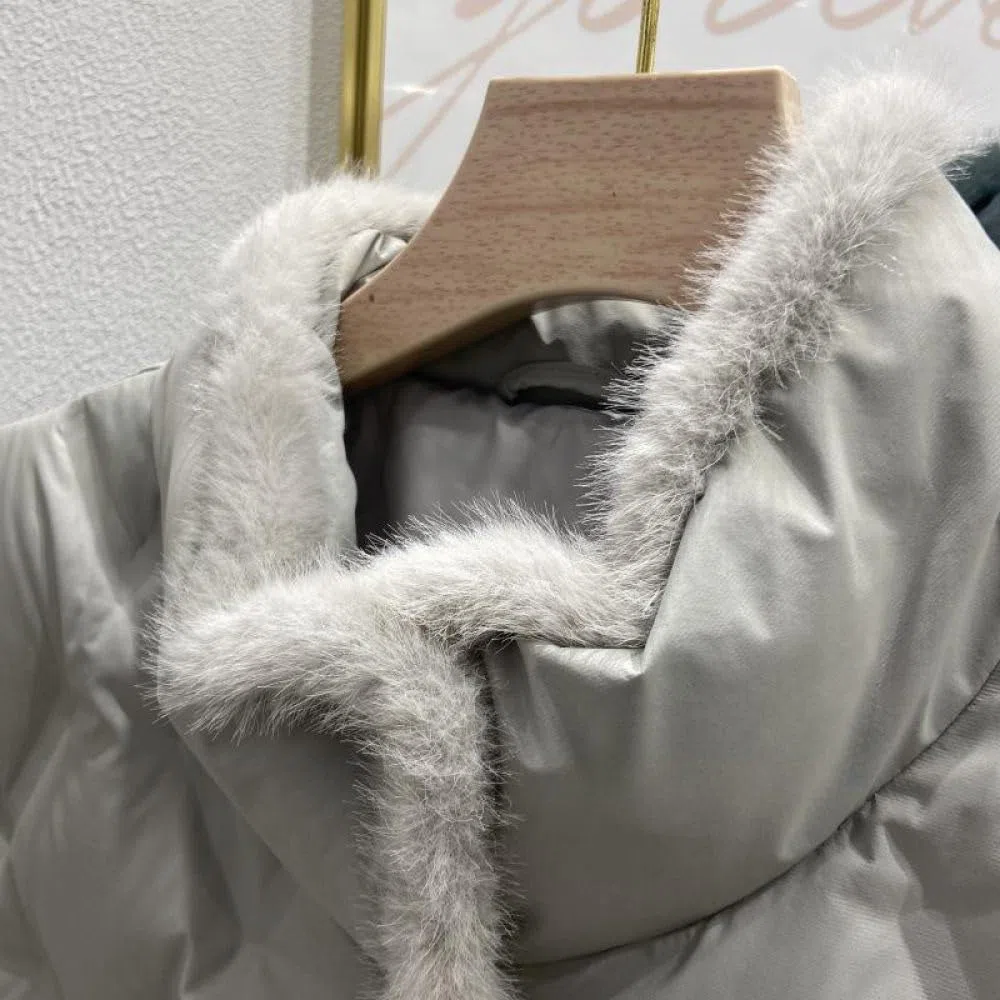 BROLEO Chaqueta Acolchada para Mujer,Chaqueta De Plumón con Cuello Alto De Piel Sintética Corta,Ligera Y Cálida,Ropa De Abrigo con Bolsillo,Chaqueta Aislante,Trabajo Al Aire Libre,Regalos para Damas