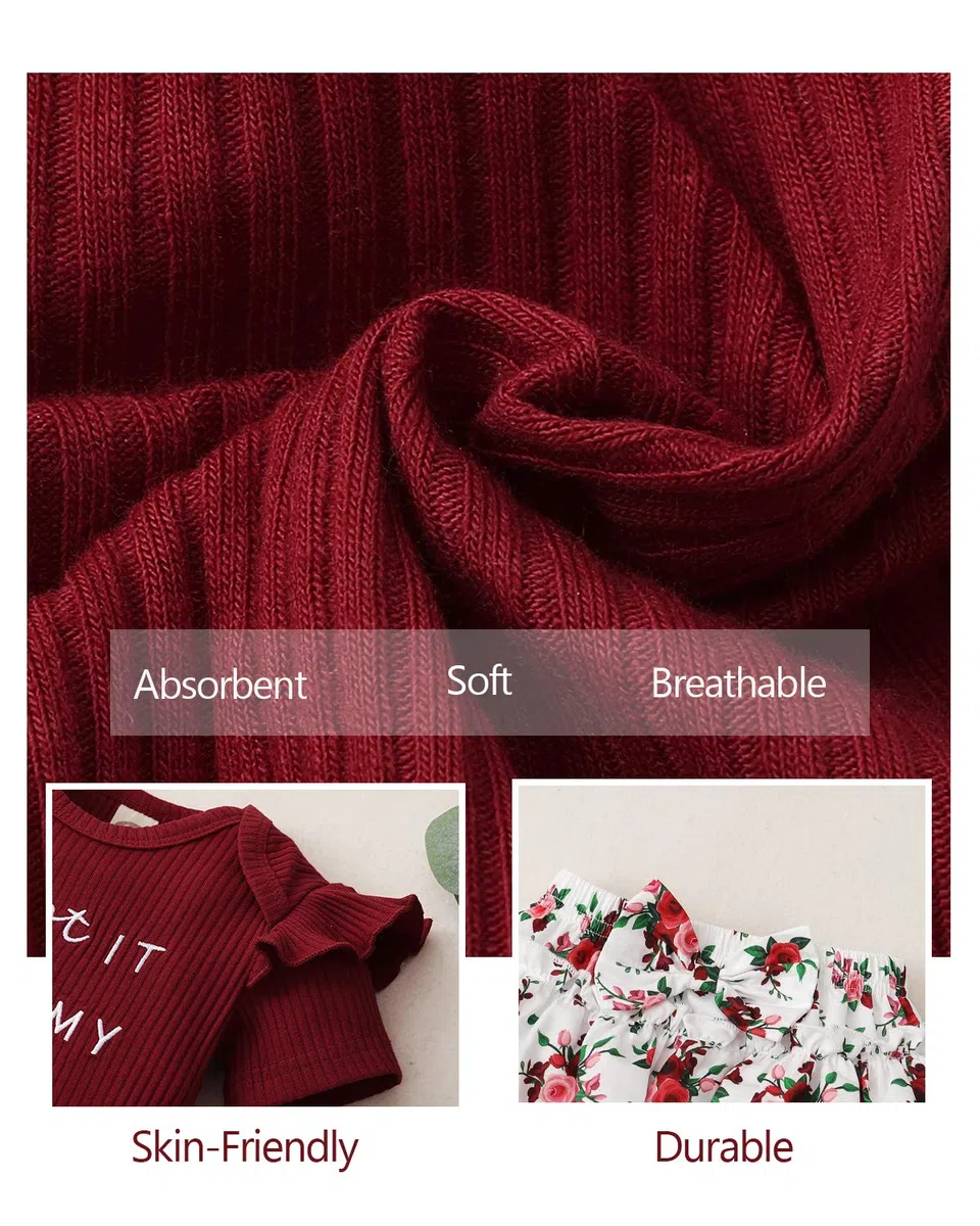 Bebé Recién Nacido Bebé Ropa Mameluco Pantalones Cortos Conjunto Floral Verano Trajes Lindo Bebé Ropa Niña - rojo - 12 -18 meses