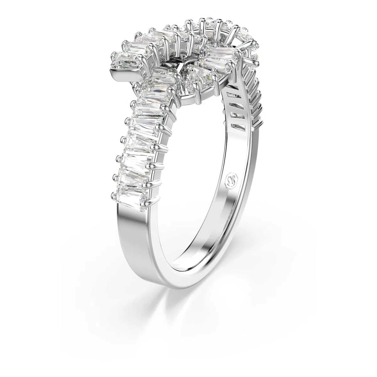Swarovski Matrix Colección anillo, talla baguette, nudo, blanco, chapado en rodio