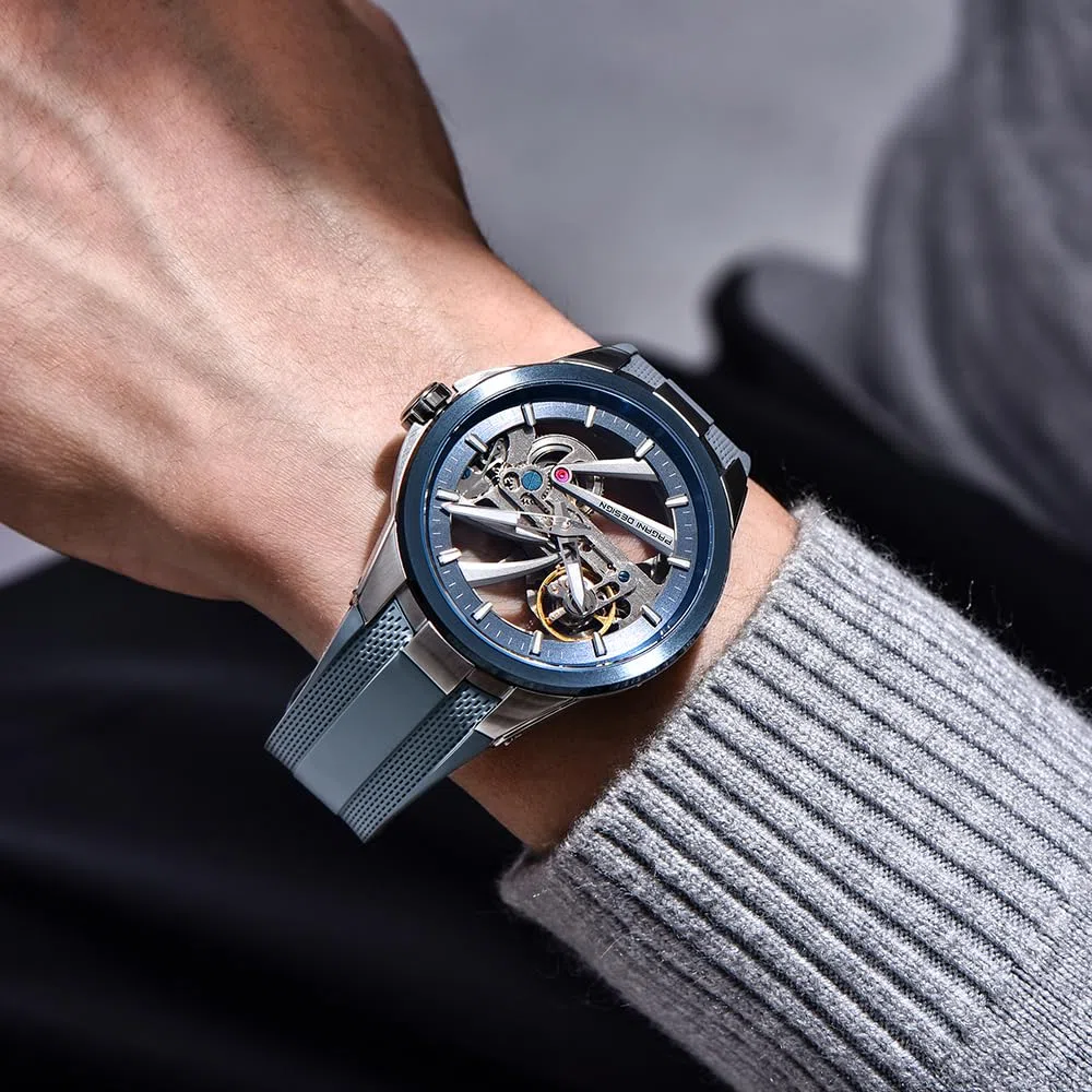 Pagani Design YS030 - Reloj mecánico automático para hombre, esfera de esqueleto, acero inoxidable, impermeable, deportivo, 10 bar, reloj casual de lujo para hombre