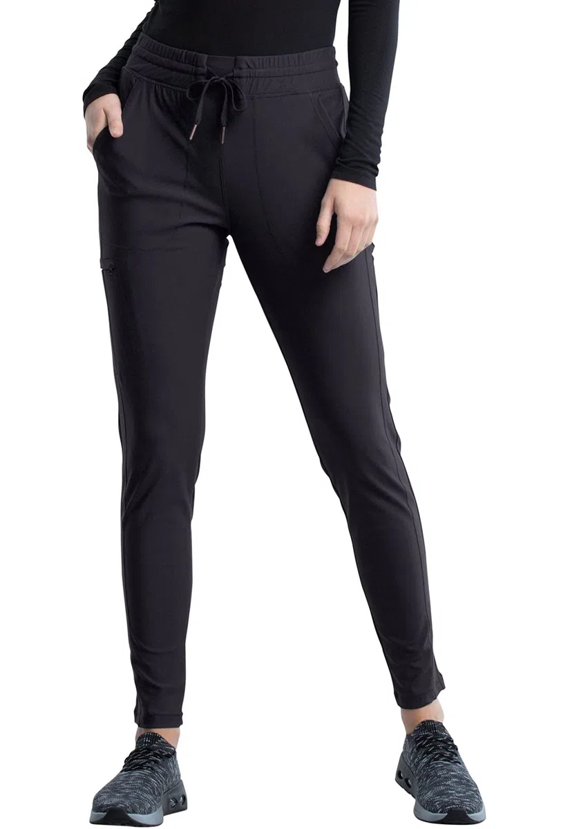Cherokee Conjunto de uniforme médico para mujer, 7 bolsillos, cuello en V, dobladillo curvado CK840 y pantalón de pierna cónica de tiro medio CK095, peltre, parte superior L/XL pantalón alto
