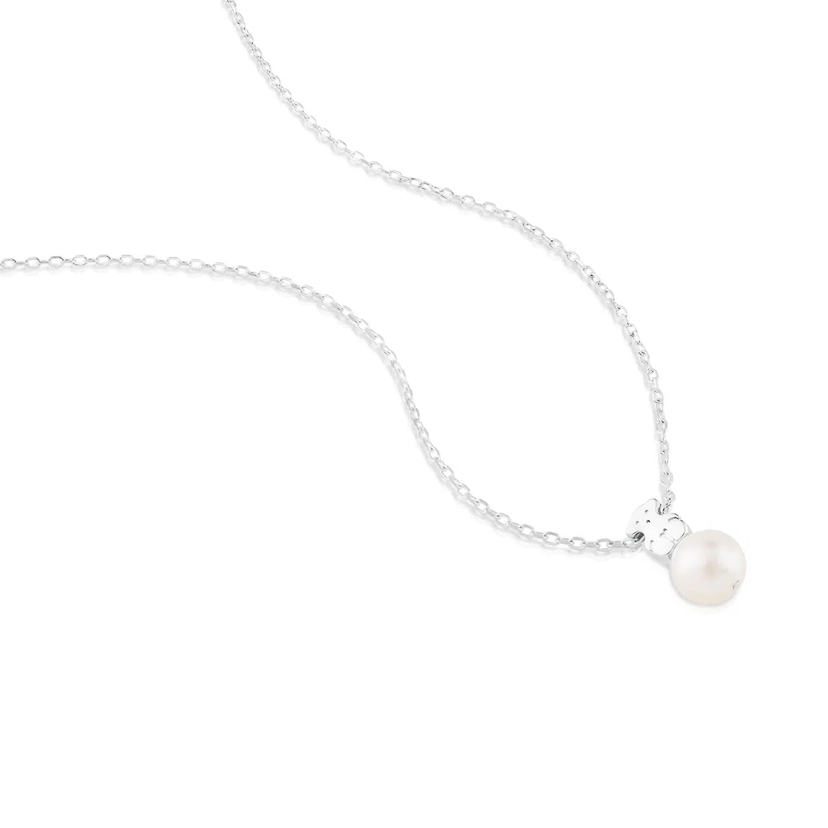 TOUS Collar de Plata de Primera Ley para Mujer con Motivo de Oso y Perla de 0,8cm, 45cm de Largo, Atemporal y Versátil, Colección Sweet Dolls