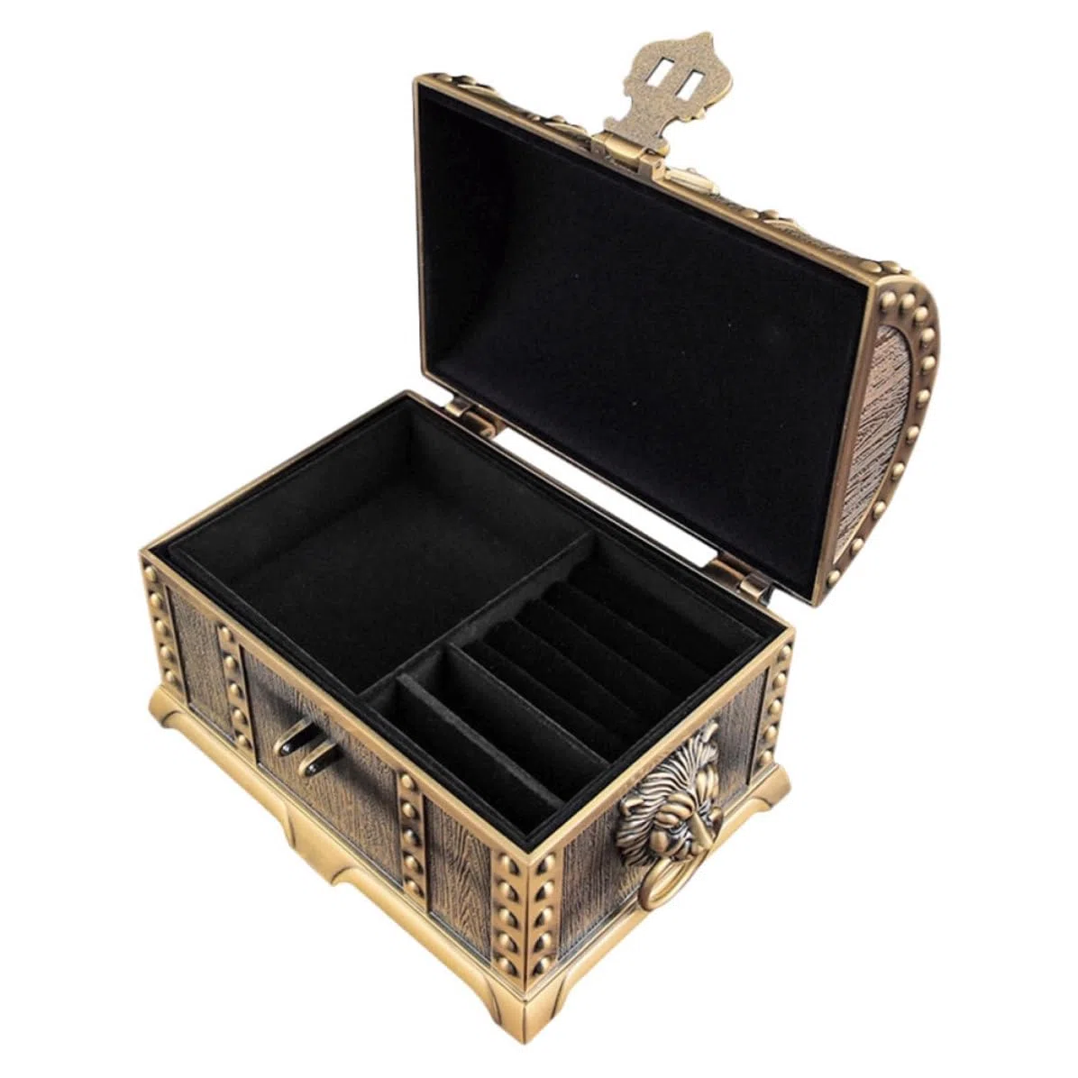 ibasenice Joyero de Estilo Europeo en Aleación con Cerradura, Caja Metálica para Anillos y Pendientes, Almacenamiento Organizado para Mujeres en Diseño Retro Palaciego