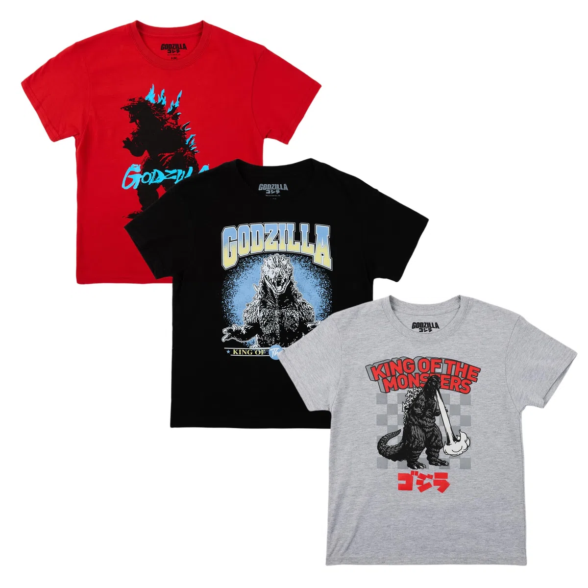 Godzilla - Paquete de 3 camisetas de manga corta para niño