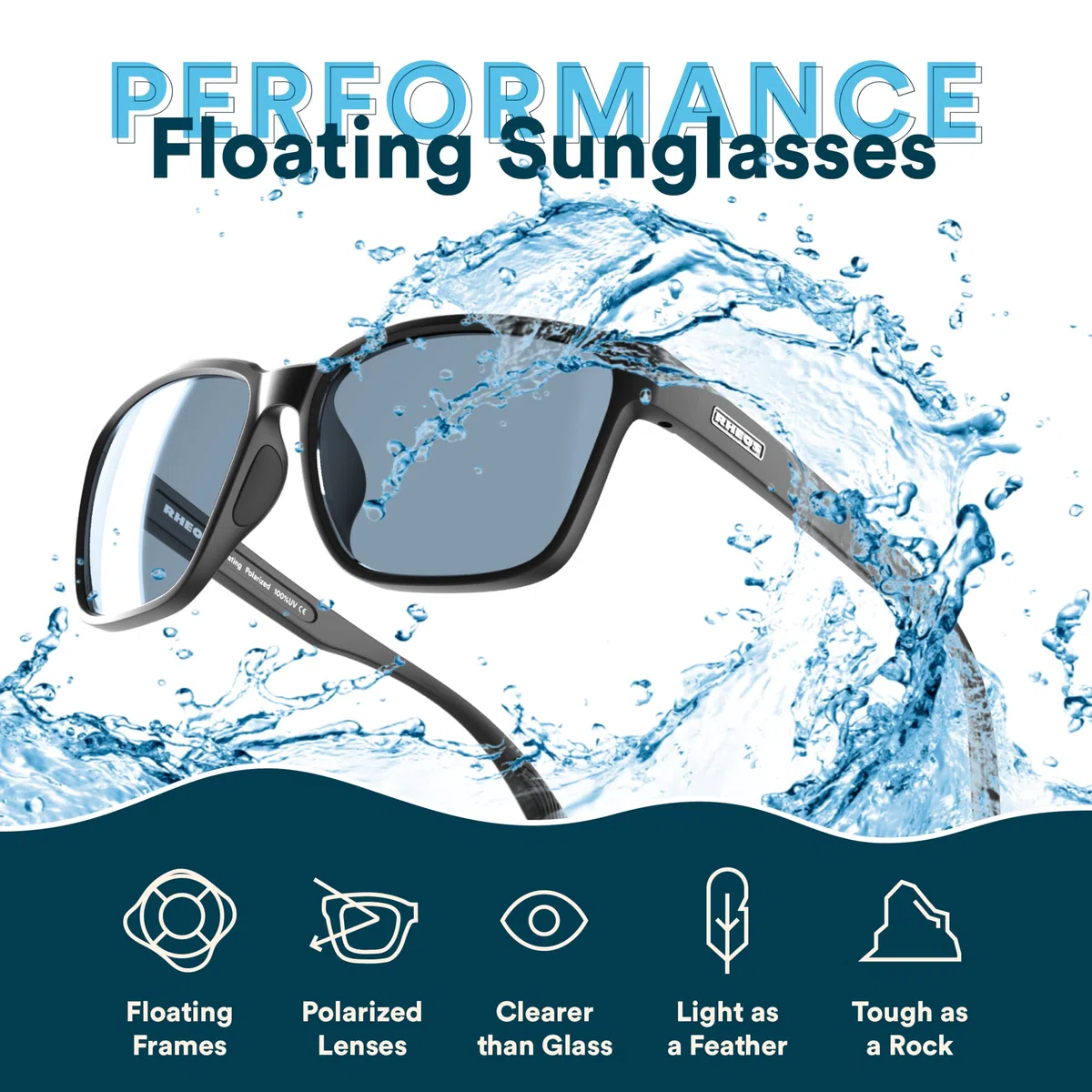 Rheos Mutiny - Gafas de sol polarizadas flotantes, 100 % protección UV, para navegar y pescar, para deportes acuáticos, antirreflejos, para hombre y mujer, Gunmetal | Caddie Slate, Talla única