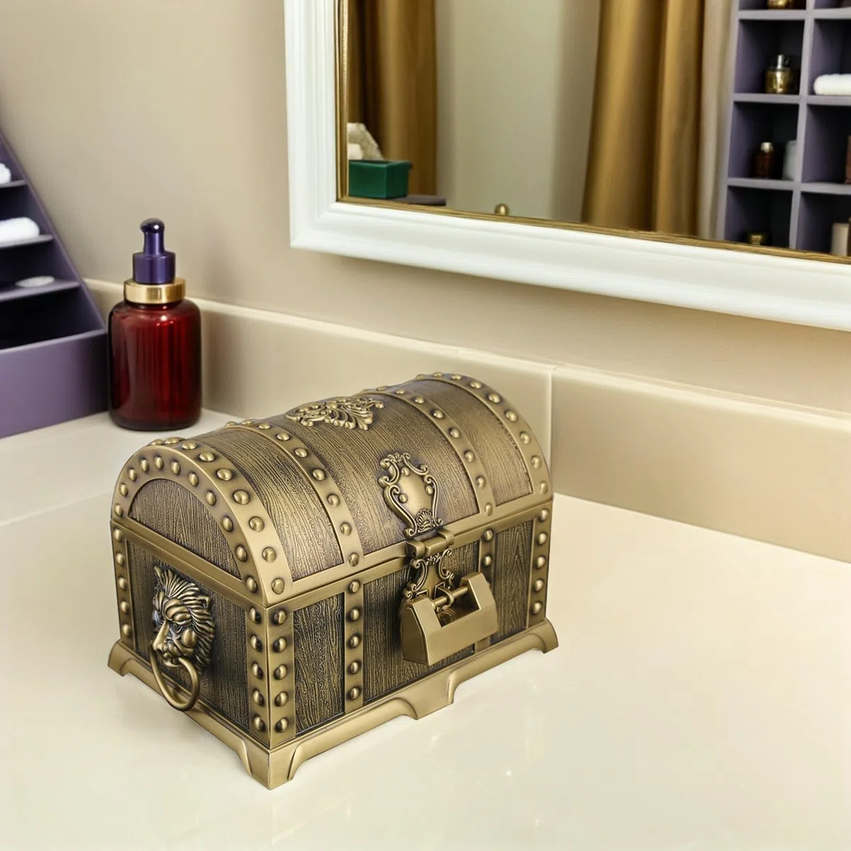 ibasenice Joyero de Estilo Europeo en Aleación con Cerradura, Caja Metálica para Anillos y Pendientes, Almacenamiento Organizado para Mujeres en Diseño Retro Palaciego