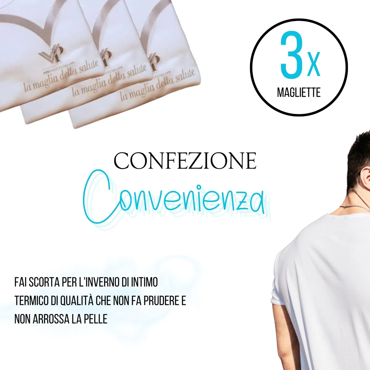 Pinuccio Venegoni - Juego de 3 camisetas de lana de algodón para hombre, camiseta interior térmica, algodón sobre la piel, camiseta de hombre de manga corta de invierno, camiseta térmica blanca, ropa