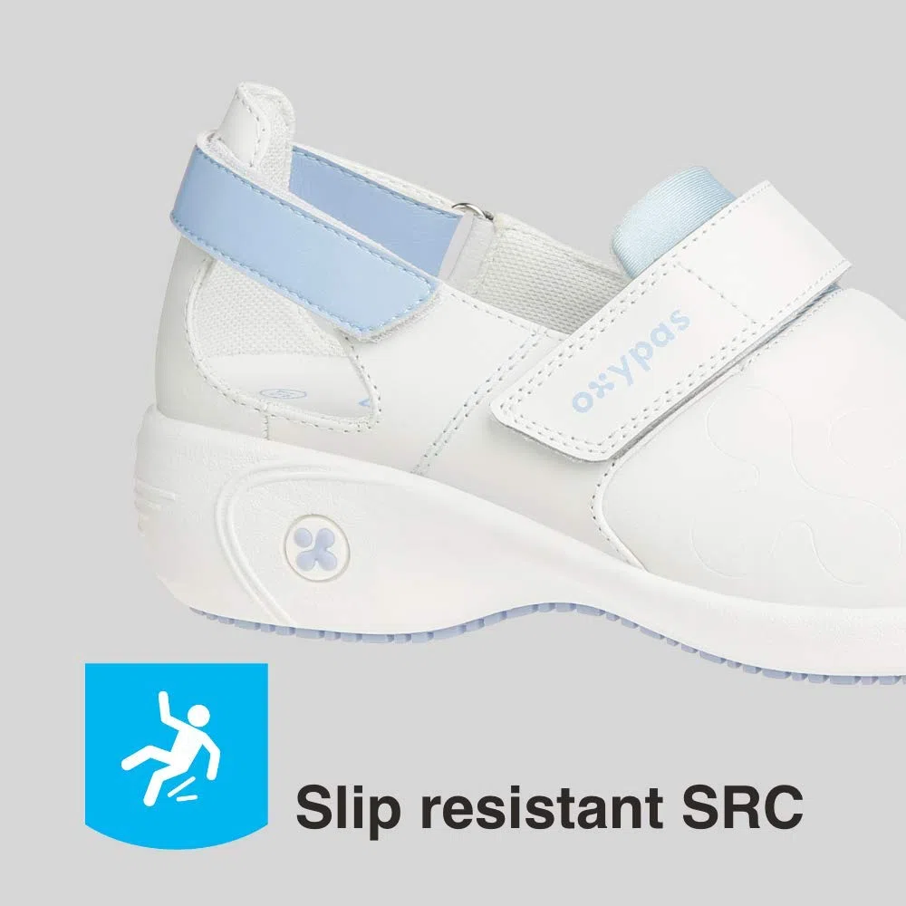 Oxypas Zapatos de Trabajo de Cuero - Salma - Zuecos de Seguridad para Mujer, Antideslizantes y Cómodos Ideales para Cuidados Hospitalarios y de Enfermería