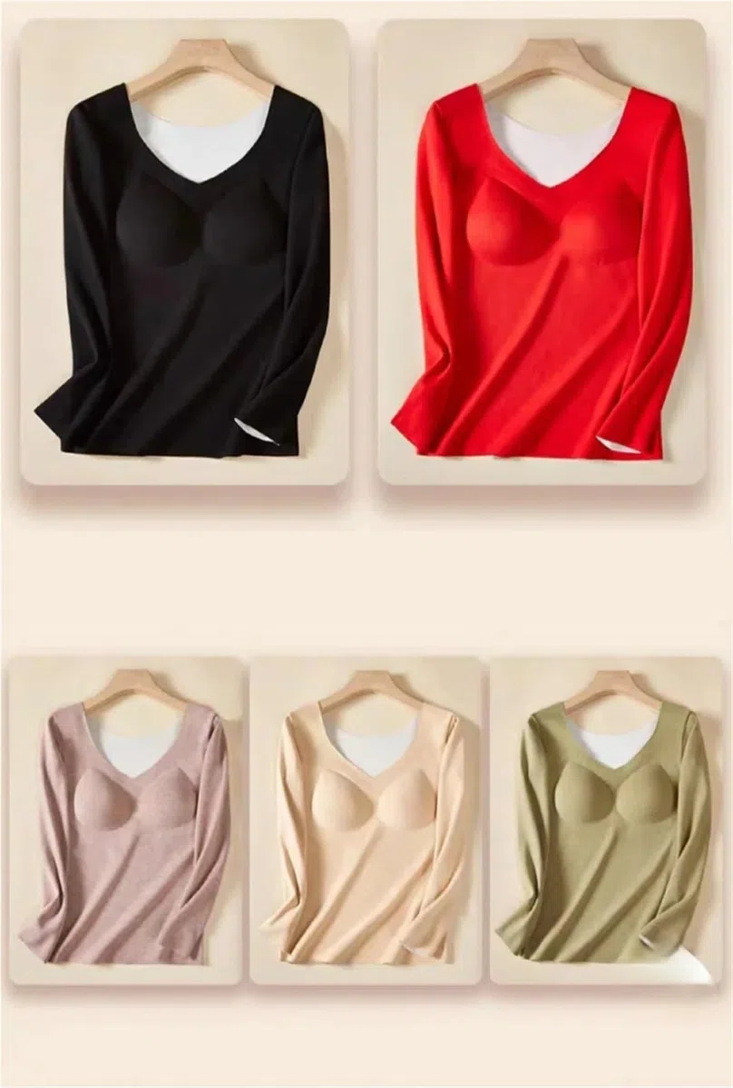 Conjuntos de Ropa Interior térmica for Mujer, Camiseta Lisa sin Costuras, Calzoncillos Largos 2 Piezas, Conjunto Forro Polar Doble Cara, otoño e Invierno para Esquí,Moto