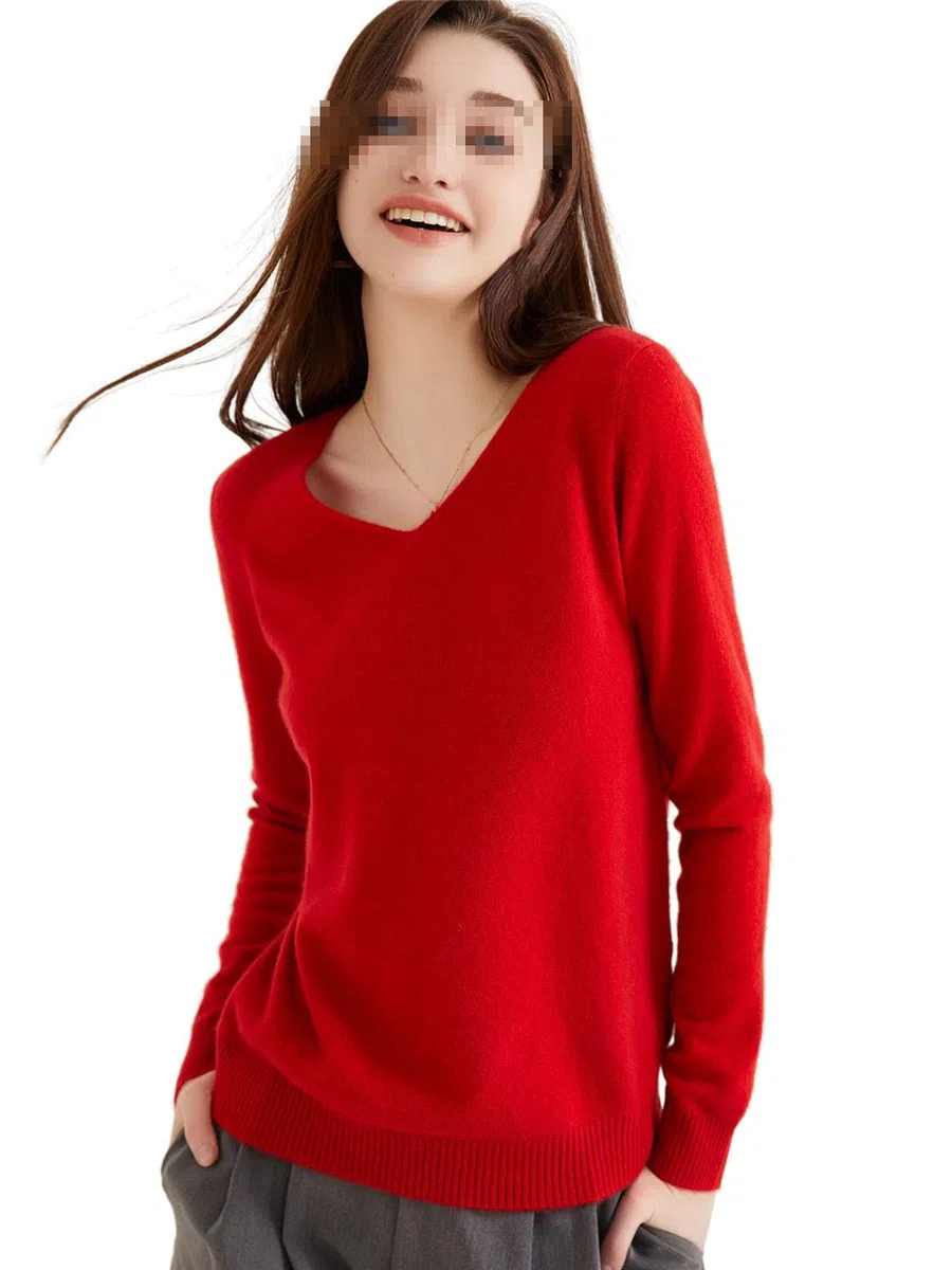 Suéter De Cachemira con Cuello En V para Mujer Jersey Básico De Cachemira Tops De Punto De Manga Larga De Lana