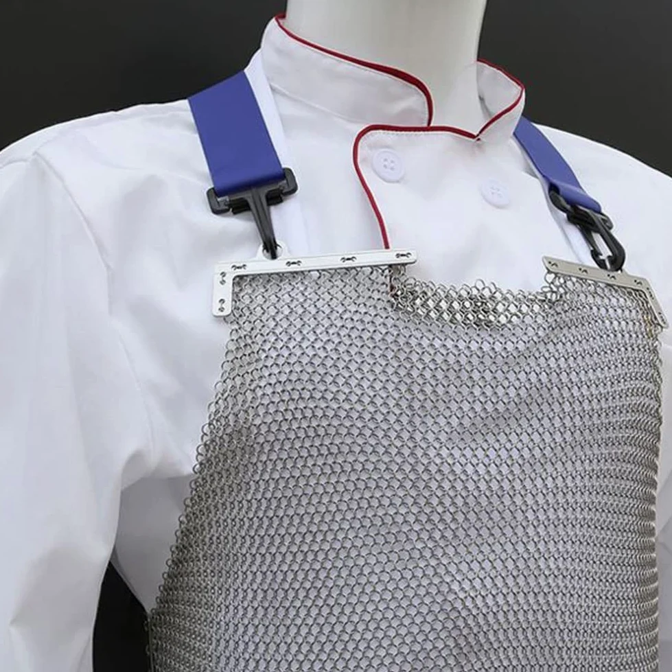 Delantal de malla resistente a los cortes, babero de trabajo de seguridad de acero inoxidable con correas ajustables para los hombros, diseño resistente a puñaladas para carniceros y uso culinario