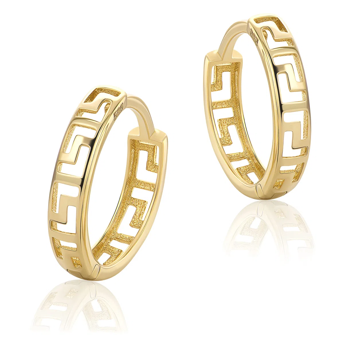 Pequeña llave griega pendientes de aro de oro amarillo de 14 quilates 585 pendientes H-166