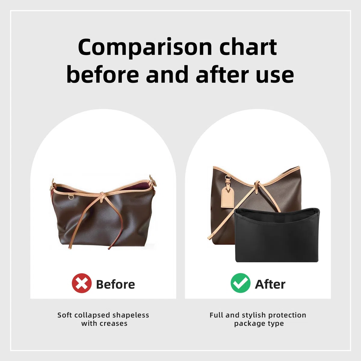 DGAZ Organizador de Bolso de Seda Premium, Inserto Ligero para Carryall PM/MM, Forro Interior Elegante que Protege y Organiza (Noir, Carryall MM)