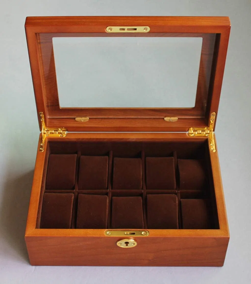 Caja de reloj de madera con 10 ranuras, caja de almacenamiento de lujo para joyas, organizador con 10 almohadas