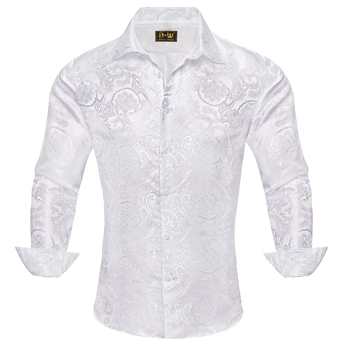 Barry.Wang Mens Dress Shirts Silk Luxury Paisley Big and Tall Long Sleeve Shirt Business Wedding Party Red Black S-3XL