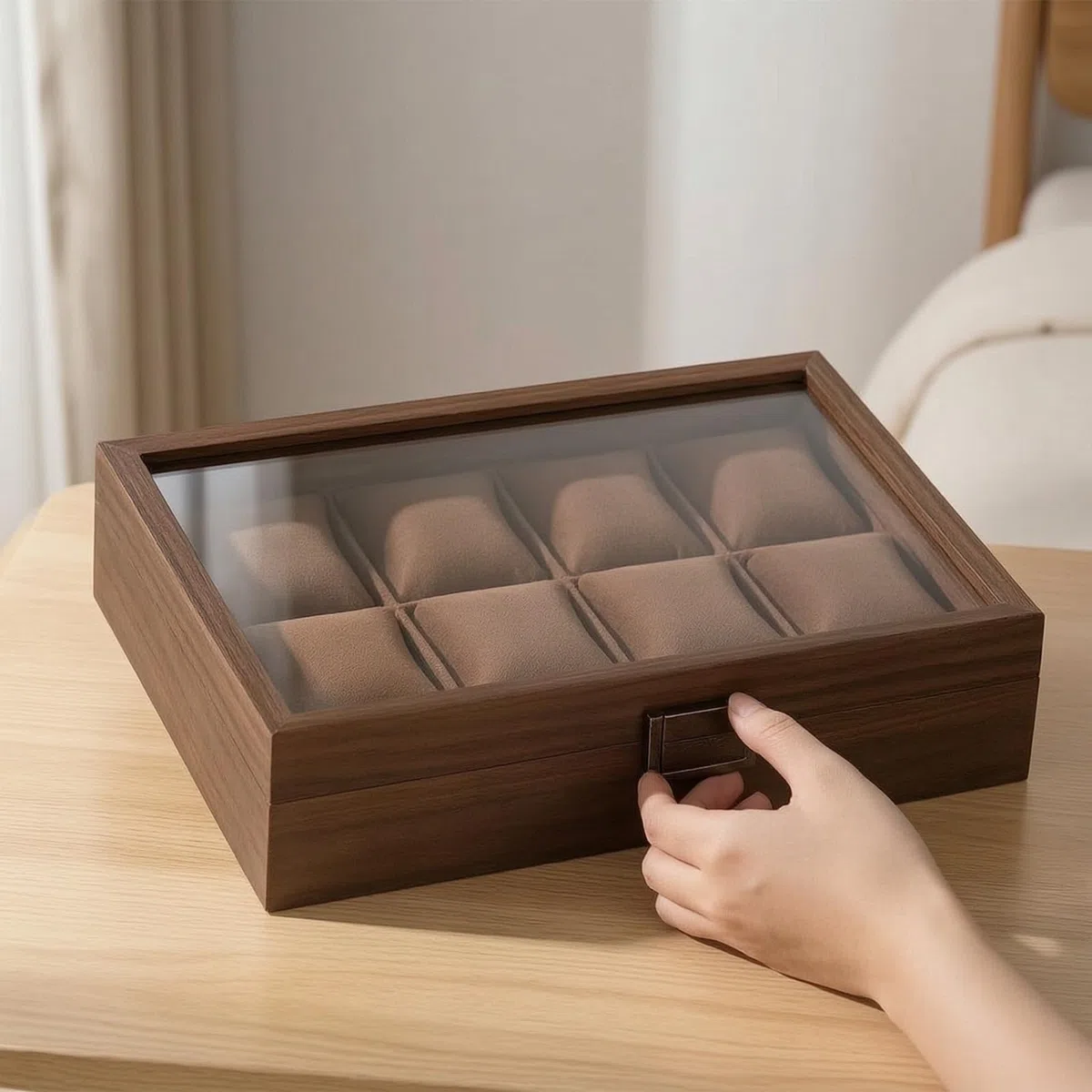 Gralara Organizador Relojes con Tapa Clásico Estuche Organizador Relojes con Compartimentos Expositor para Cómoda