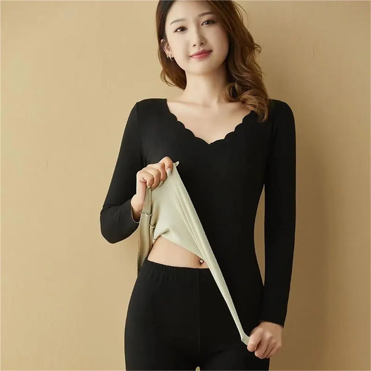 Conjuntos Térmicos Para Mujer Conjunto de ropa interior térmica de invierno for mujer, Tops de manga larga sin costuras, traje largo de lencería for mujer Conjunto De Ropa Interior Térmica Transpirabl