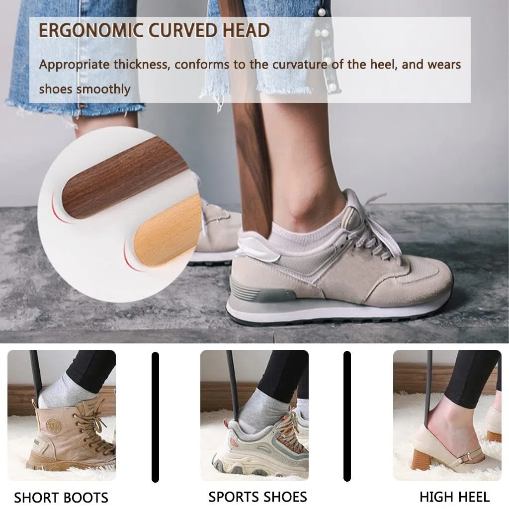 Cuerno de Zapato Calzador para mujeres mayores, calzador japonés de haya/nogal natural, ayudante de zapatos de mango corto/largo perezoso para el hogar con cordón, opciones de regalo para eventos