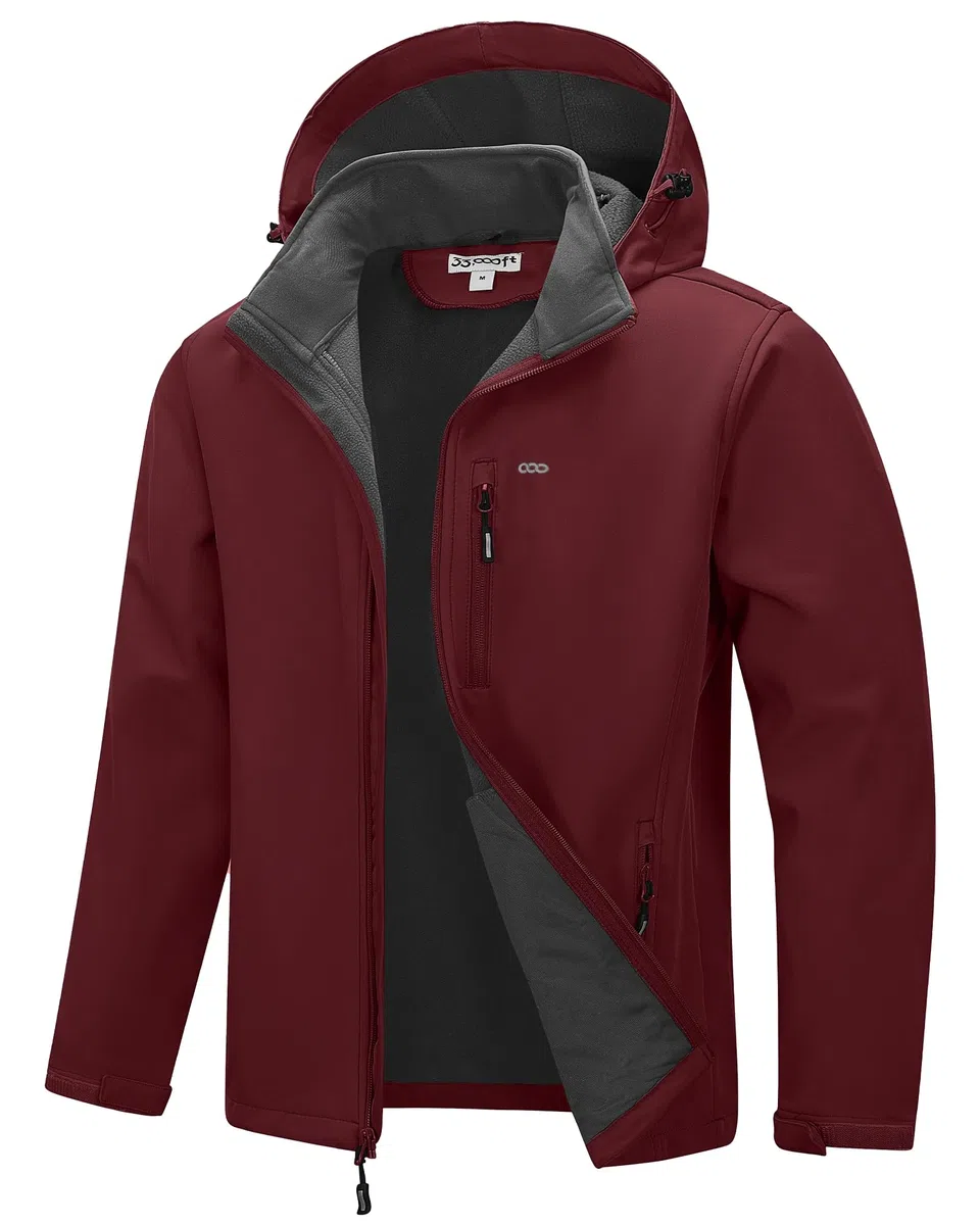 33,000ft Chaquetas impermeables para hombre, forro polar, chaqueta softshell, múltiples bolsillos, abrigo resistente al viento con capucha desmontable