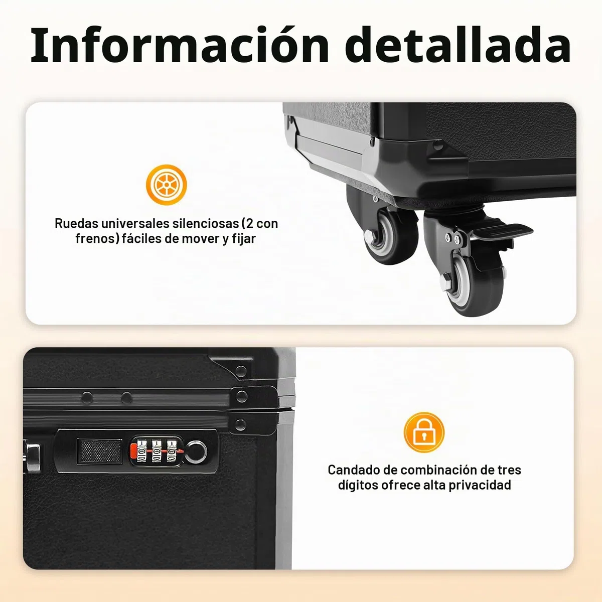 Maletín de cosméticos 4 en 1, con ruedas, cerradura de combinación profesional, capacidad de carga de 20 kg, para viajes, esteticista, peluquería, 42 x 28 x 53 cm (negro)