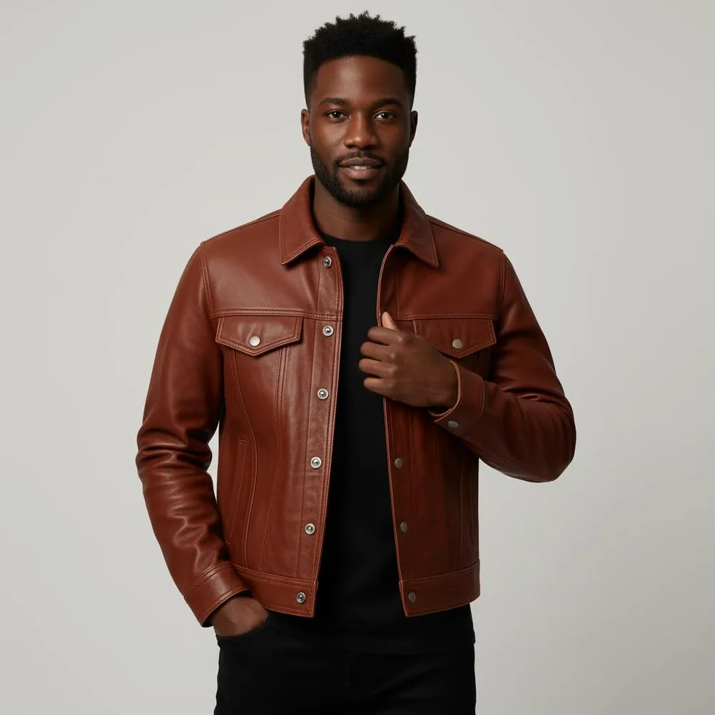Zerimar Chaqueta Tejana de Cuero para hombre | Piel Natural Auténtica | Prenda Elegante y Cómoda con Diseño Moderno | Ideal para Uso Diario o Salidas Especiales