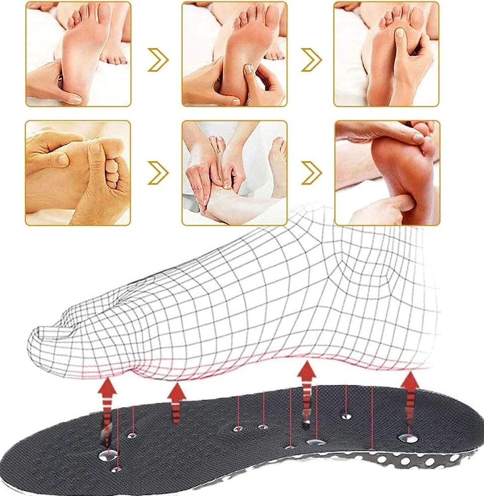 Punto de presión reflexología zapato inserto con masaje antifatiga, plantillas magnéticas con acupresión para hombres y mujeres