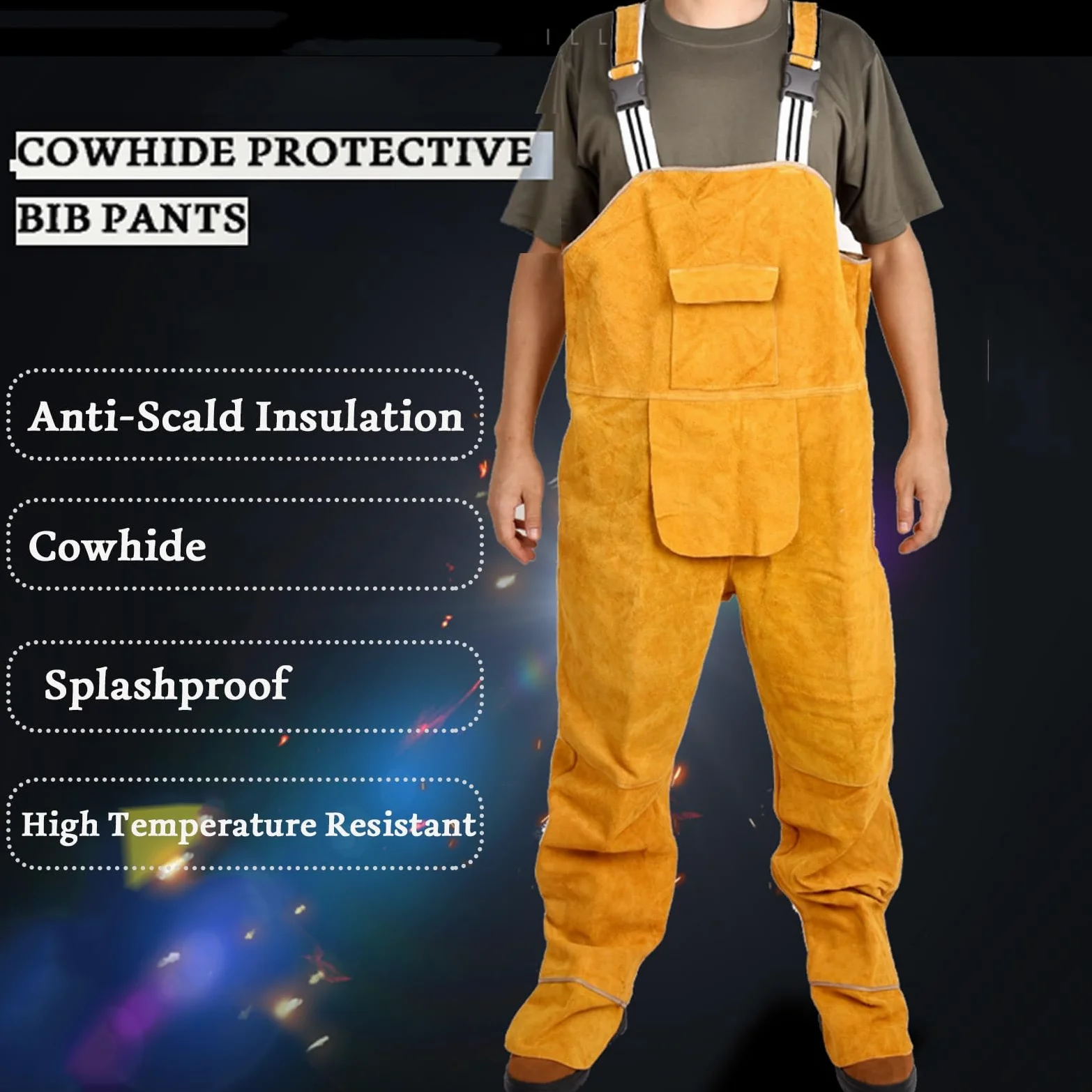 Mono de Cuero para soldar, Pantalones de Piel de Vaca antiescaldaduras, Resistente al Fuego, para Hombres y Mujeres