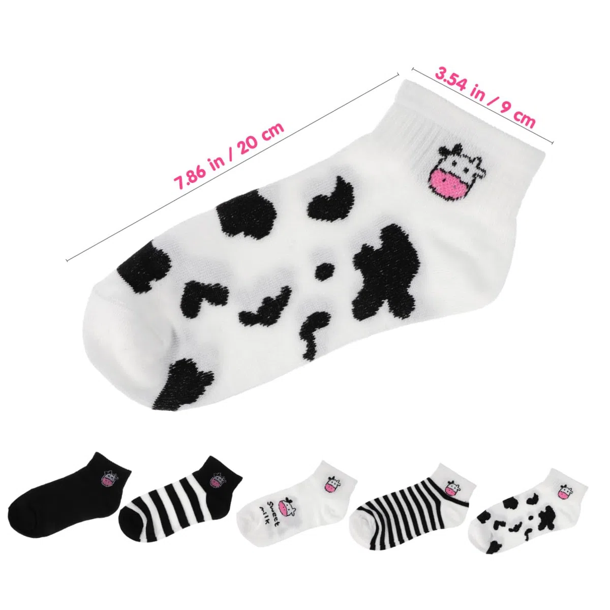 Beaupretty Calcetines Cortos De Vaca Negros y De Algodón, 5 Pares, Transpirables y Elásticos Para Mujer, Uso Diario y Verano, Diseño Cómodo Deformación