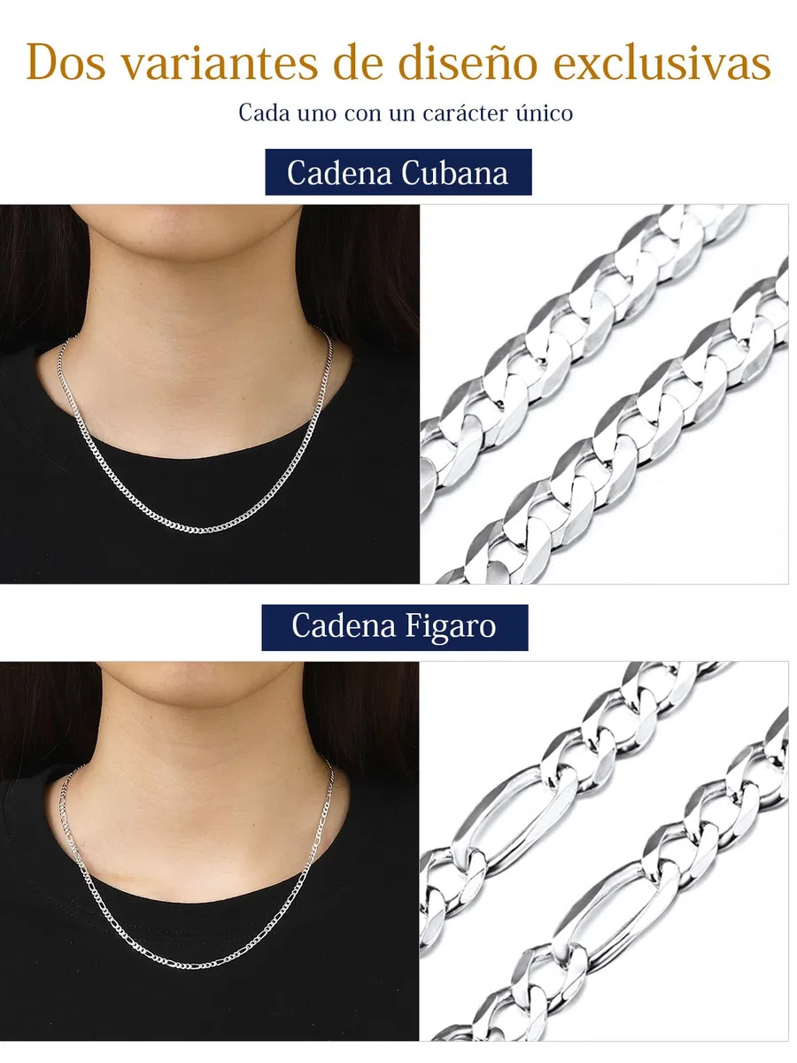 Suplight Cadena Plata Hombre Mujer, Plata de Ley 925 Collar Italiano de Cadena Cubana/Fígaro con Caja de Regalo, 3/5 mm Ancho 36/46/51/56/61/66/71 cm Largo, Joyería Hipoalergénica Básica