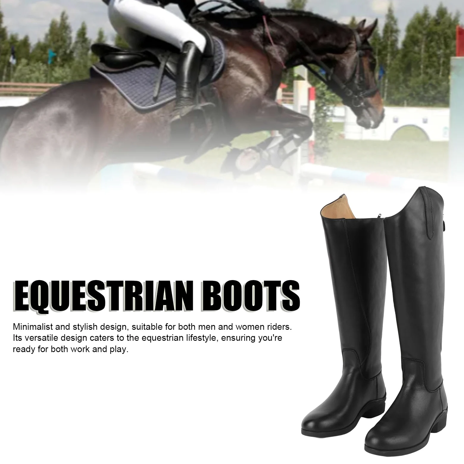 Ejoyous Botas de Equitación Altas Botas Ecuestres de Cuero EVA con Suela de Agarre con Cremallera Trasera Diseño hasta la Rodilla para Jinetes Unisex Que Entrenan Trabajo Estable Uso Diario