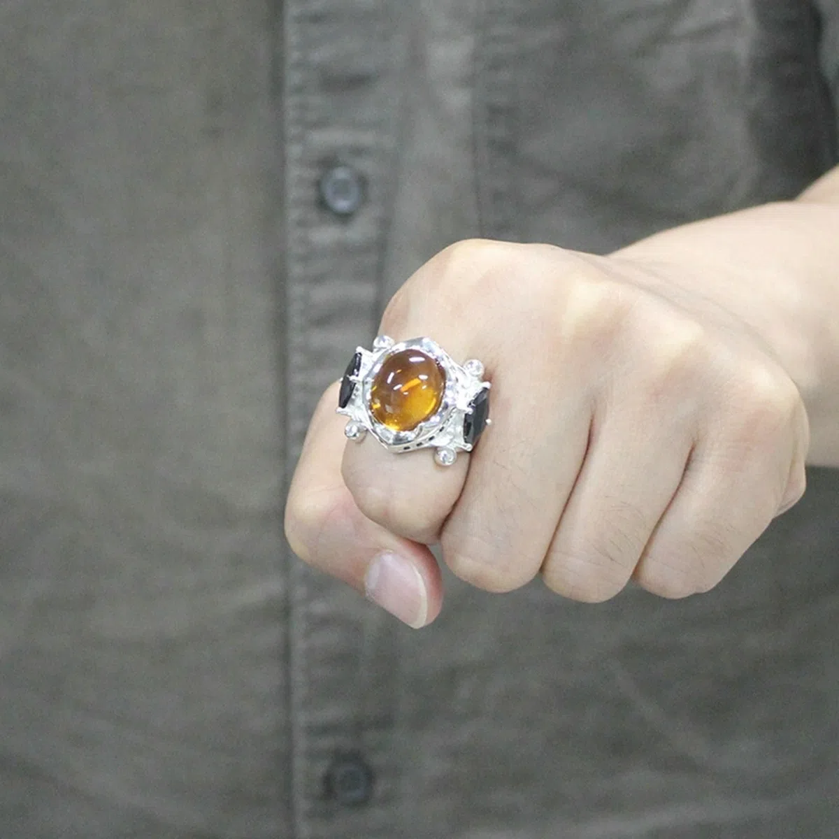 Anillo Hombre Piedra Negra, Alianzas de Boda Plata de Ley 925 Anillo Piedra con Zirconia Cúbica Plata con Caja
