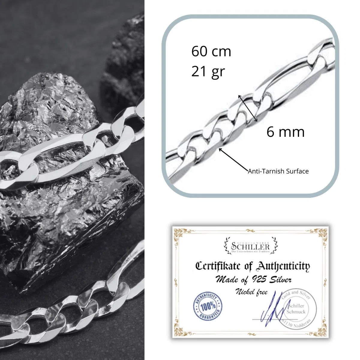 Collar de plata maciza 925 para hombre, ideal como regalo para marido o amigo, con caja de regalo