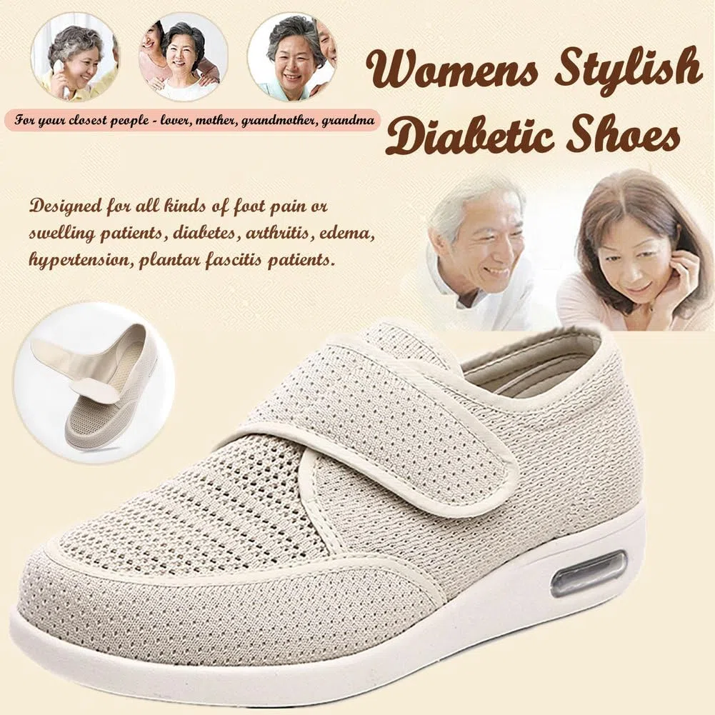 Zapatos para DiabéTicos para Mujer, Zapatos Anchos para Personas Mayores, Zapatillas Deportivas para Pies Hinchados Y Edemas, Antideslizantes, Cierre Ajustable con Velcro