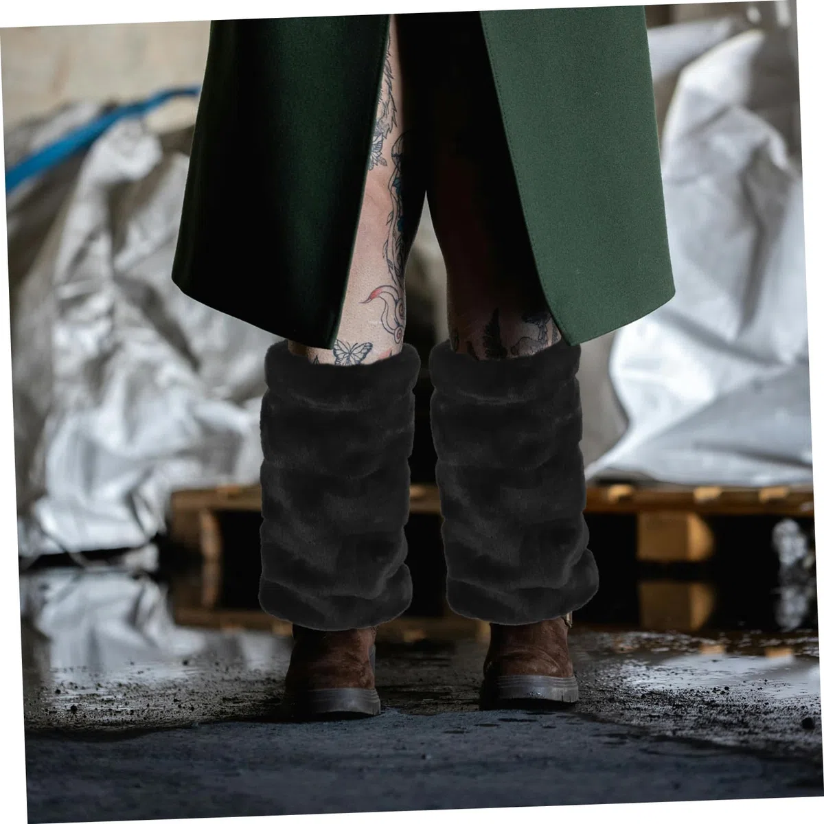 Calentadores De Peluche Para Mujer Puños Para Botas Largos Piel Sintética Negra Invierno 30 Cm Cálidos Cubrebotas De Moda