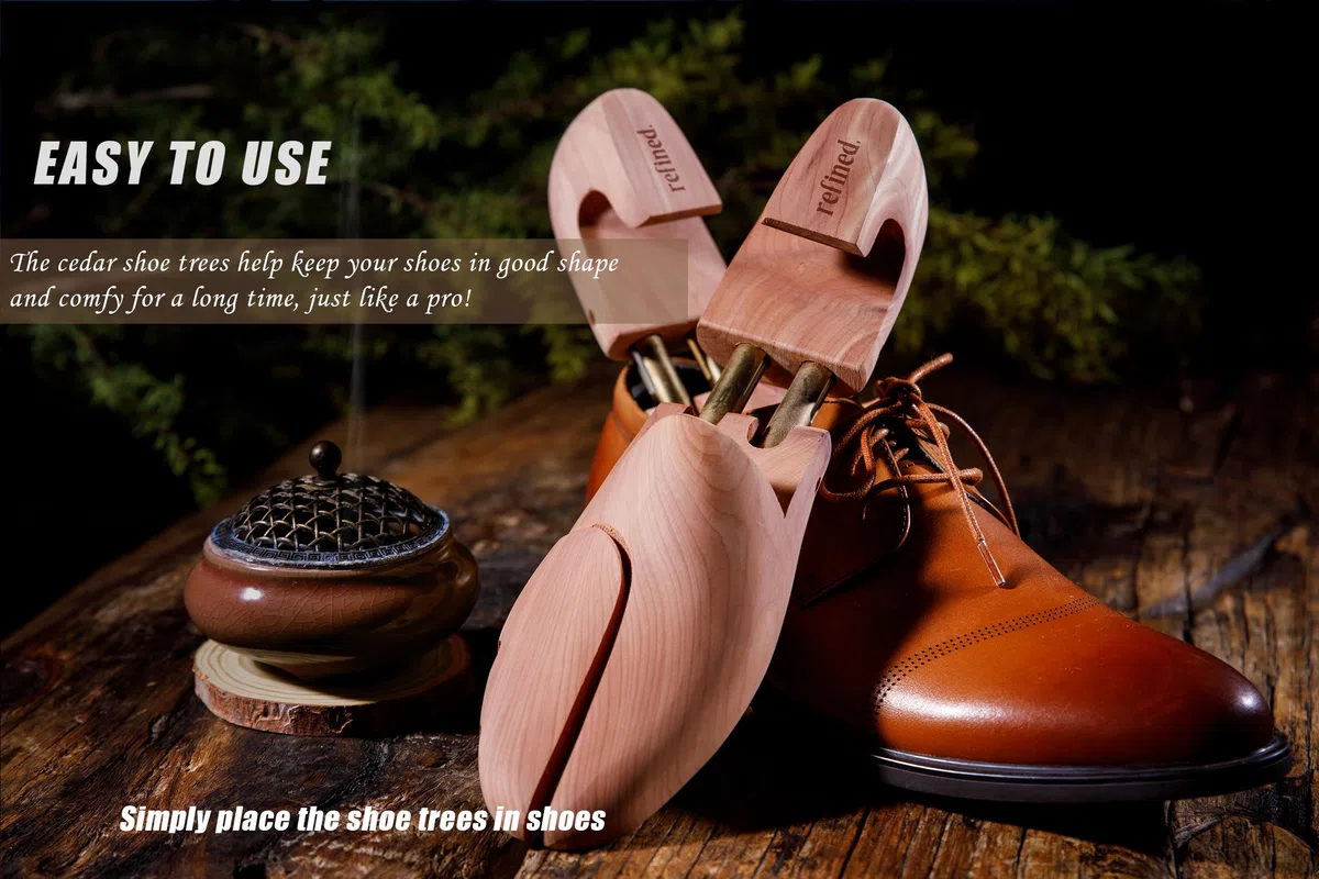 Refined. Árbol de zapatos de cedro rojo de madera de cedro con tubos dobles, árboles de zapatos de tubo doble para hombre, 6-16 tamaños, árbol de zapatos de madera