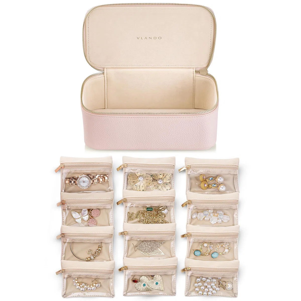 Vlando Regalos para profesores para mujeres, joyero con 12 bolsas de joyería de terciopelo, estuche de joyería de viaje para niñas, organizador de joyas para viajeros, ideas de regalo de cumpleaños